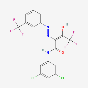 molecular formula C17H9Cl2F6N3O2 B2841525 N-(3,5-dichlorophenyl)-4,4,4-trifluoro-3-oxo-2-{(Z)-2-[3-(trifluoromethyl)phenyl]hydrazono}butanamide CAS No. 866131-02-4