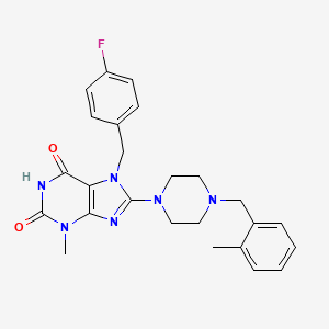 molecular formula C25H27FN6O2 B2841546 7-[(4-fluorophenyl)methyl]-3-methyl-8-{4-[(2-methylphenyl)methyl]piperazin-1-yl}-2,3,6,7-tetrahydro-1H-purine-2,6-dione CAS No. 898463-88-2