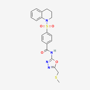 molecular formula C20H20N4O4S2 B2841559 N-{5-[(methylsulfanyl)methyl]-1,3,4-oxadiazol-2-yl}-4-(1,2,3,4-tetrahydroquinoline-1-sulfonyl)benzamide CAS No. 685837-41-6