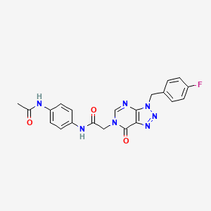 molecular formula C21H18FN7O3 B2841597 N-(4-acetamidophenyl)-2-{3-[(4-fluorophenyl)methyl]-7-oxo-3H,6H,7H-[1,2,3]triazolo[4,5-d]pyrimidin-6-yl}acetamide CAS No. 847382-63-2