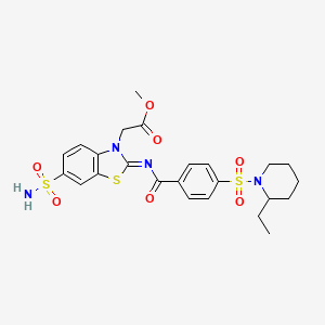 molecular formula C24H28N4O7S3 B2841700 methyl 2-[(2Z)-2-({4-[(2-ethylpiperidin-1-yl)sulfonyl]benzoyl}imino)-6-sulfamoyl-2,3-dihydro-1,3-benzothiazol-3-yl]acetate CAS No. 865199-42-4