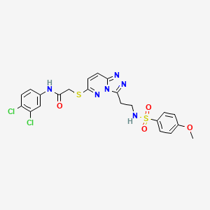 molecular formula C22H20Cl2N6O4S2 B2841770 N-(3,4-Dichlorophenyl)-2-({3-[2-(4-methoxybenzenesulfonamido)ethyl]-[1,2,4]triazolo[4,3-B]pyridazin-6-YL}sulfanyl)acetamide CAS No. 873001-80-0