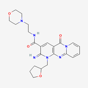 molecular formula C23H28N6O4 B2841779 6-imino-N-(2-morpholin-4-ylethyl)-2-oxo-7-(oxolan-2-ylmethyl)-1,7,9-triazatricyclo[8.4.0.03,8]tetradeca-3(8),4,9,11,13-pentaene-5-carboxamide CAS No. 618383-61-2