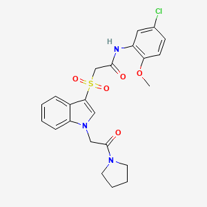 molecular formula C23H24ClN3O5S B2841784 N-(5-chloro-2-methoxyphenyl)-2-((1-(2-oxo-2-(pyrrolidin-1-yl)ethyl)-1H-indol-3-yl)sulfonyl)acetamide CAS No. 878056-40-7