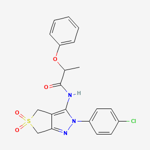molecular formula C20H18ClN3O4S B2841801 N-(2-(4-chlorophenyl)-5,5-dioxido-4,6-dihydro-2H-thieno[3,4-c]pyrazol-3-yl)-2-phenoxypropanamide CAS No. 449791-86-0