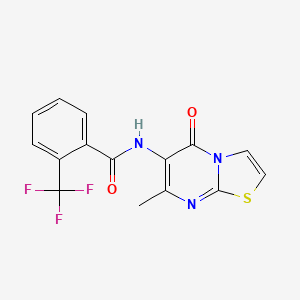 molecular formula C15H10F3N3O2S B2841858 N-{7-Methyl-5-oxo-5H-[1,3]thiazolo[3,2-A]pyrimidin-6-YL}-2-(trifluoromethyl)benzamide CAS No. 955769-87-6