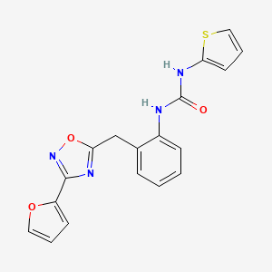 molecular formula C18H14N4O3S B2841960 1-(2-((3-(Furan-2-yl)-1,2,4-oxadiazol-5-yl)methyl)phenyl)-3-(thiophen-2-yl)urea CAS No. 1797963-09-7