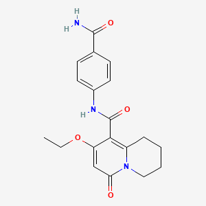 molecular formula C19H21N3O4 B2842033 N-(4-carbamoylphenyl)-8-ethoxy-6-oxo-2,3,4,6-tetrahydro-1H-quinolizine-9-carboxamide CAS No. 1775302-18-5
