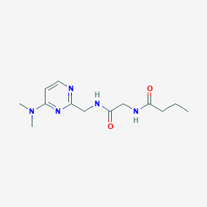 molecular formula C13H21N5O2 B2842043 N-(2-(((4-(dimethylamino)pyrimidin-2-yl)methyl)amino)-2-oxoethyl)butyramide CAS No. 1797973-94-4