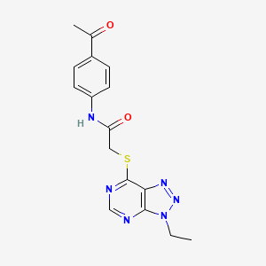 molecular formula C16H16N6O2S B2842045 N-(4-acetylphenyl)-2-((3-ethyl-3H-[1,2,3]triazolo[4,5-d]pyrimidin-7-yl)thio)acetamide CAS No. 1058496-32-4