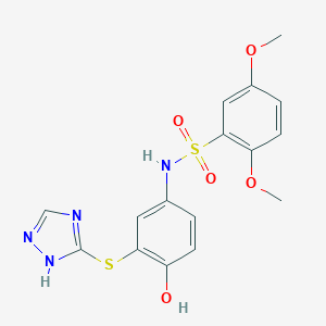 molecular formula C16H16N4O5S2 B284205 N-[4-HYDROXY-3-(1H-1,2,4-TRIAZOL-3-YLSULFANYL)PHENYL]-2,5-DIMETHOXYBENZENE-1-SULFONAMIDE 