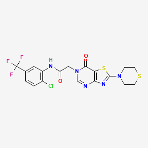 molecular formula C18H15ClF3N5O2S2 B2842170 N-[2-chloro-5-(trifluoromethyl)phenyl]-2-[7-oxo-2-(thiomorpholin-4-yl)-6H,7H-[1,3]thiazolo[4,5-d]pyrimidin-6-yl]acetamide CAS No. 1223993-52-9