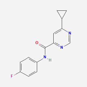 molecular formula C14H12FN3O B2842175 6-Cyclopropyl-N-(4-fluorophenyl)pyrimidine-4-carboxamide CAS No. 2415513-21-0