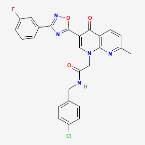molecular formula C26H19ClFN5O3 B2842203 N-[(4-chlorophenyl)methyl]-2-{3-[3-(3-fluorophenyl)-1,2,4-oxadiazol-5-yl]-7-methyl-4-oxo-1,4-dihydro-1,8-naphthyridin-1-yl}acetamide CAS No. 1030133-00-6