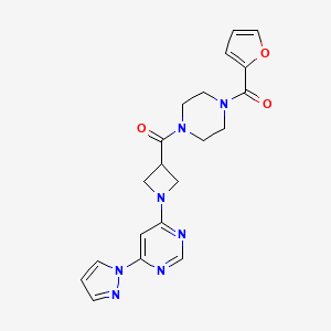 molecular formula C20H21N7O3 B2842206 (1-(6-(1H-pyrazol-1-yl)pyrimidin-4-yl)azetidin-3-yl)(4-(furan-2-carbonyl)piperazin-1-yl)methanone CAS No. 2034480-06-1