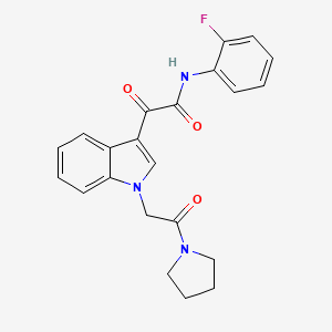 molecular formula C22H20FN3O3 B2842258 N-(2-fluorophenyl)-2-oxo-2-{1-[2-oxo-2-(pyrrolidin-1-yl)ethyl]-1H-indol-3-yl}acetamide CAS No. 872849-33-7