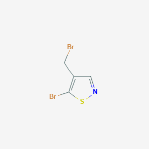 molecular formula C4H3Br2NS B2842282 5-Bromo-4-(bromomethyl)-1,2-thiazole CAS No. 2375260-27-6