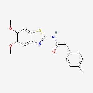 molecular formula C18H18N2O3S B2842326 N-(5,6-dimethoxy-1,3-benzothiazol-2-yl)-2-(4-methylphenyl)acetamide CAS No. 923493-17-8