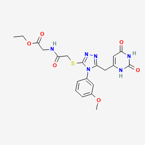 molecular formula C20H22N6O6S B2842360 ethyl 2-(2-((5-((2,6-dioxo-1,2,3,6-tetrahydropyrimidin-4-yl)methyl)-4-(3-methoxyphenyl)-4H-1,2,4-triazol-3-yl)thio)acetamido)acetate CAS No. 852049-06-0