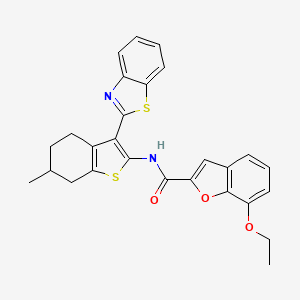 molecular formula C27H24N2O3S2 B2842389 N-[3-(1,3-benzothiazol-2-yl)-6-methyl-4,5,6,7-tetrahydro-1-benzothiophen-2-yl]-7-ethoxy-1-benzofuran-2-carboxamide CAS No. 921530-33-8