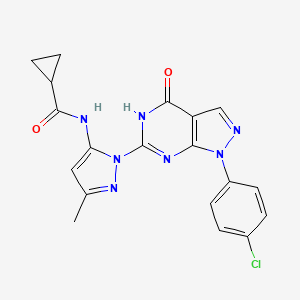 N-(1-(1-(4-chlorophenyl)-4-oxo-4,5-dihydro-1H-pyrazolo[3,4-d]pyrimidin-6-yl)-3-methyl-1H-pyrazol-5-yl)cyclopropanecarboxamide