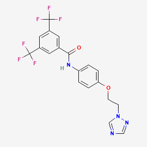 molecular formula C19H14F6N4O2 B2842397 N-{4-[2-(1H-1,2,4-triazol-1-yl)ethoxy]phenyl}-3,5-bis(trifluoromethyl)benzenecarboxamide CAS No. 866008-33-5