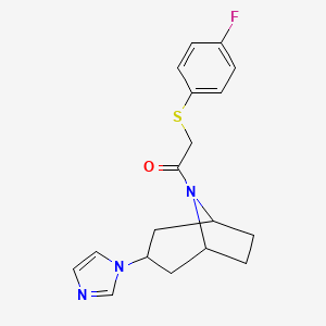 molecular formula C18H20FN3OS B2842409 2-[(4-fluorophenyl)sulfanyl]-1-[3-(1H-imidazol-1-yl)-8-azabicyclo[3.2.1]octan-8-yl]ethan-1-one CAS No. 2310102-57-7