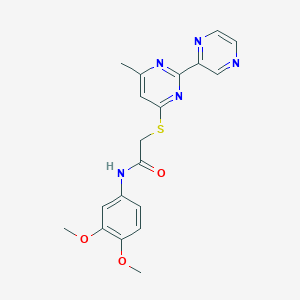 molecular formula C19H19N5O3S B2842413 N-(3,4-dimethoxyphenyl)-2-{[6-methyl-2-(pyrazin-2-yl)pyrimidin-4-yl]sulfanyl}acetamide CAS No. 1242866-29-0