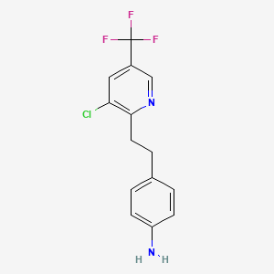 molecular formula C14H12ClF3N2 B2842422 4-{2-[3-Chloro-5-(trifluoromethyl)-2-pyridinyl]ethyl}aniline CAS No. 339012-85-0