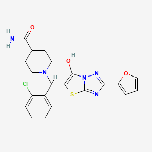 molecular formula C21H20ClN5O3S B2842440 1-[(2-chlorophenyl)[2-(furan-2-yl)-6-hydroxy-[1,2,4]triazolo[3,2-b][1,3]thiazol-5-yl]methyl]piperidine-4-carboxamide CAS No. 887220-00-0