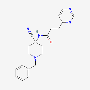 molecular formula C20H23N5O B2842582 N-(1-benzyl-4-cyanopiperidin-4-yl)-3-(pyrimidin-4-yl)propanamide CAS No. 1825479-08-0