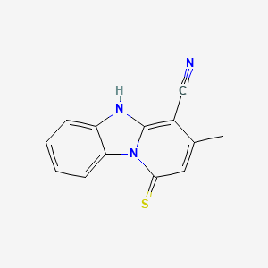 molecular formula C13H9N3S B2842588 11-Methyl-13-sulfanyl-1,8-diazatricyclo[7.4.0.0,2,7]trideca-2,4,6,8,10,12-hexaene-10-carbonitrile CAS No. 496970-60-6