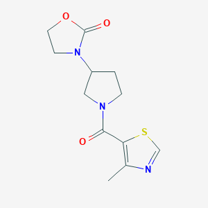 molecular formula C12H15N3O3S B2842597 3-[1-(4-Methyl-1,3-thiazole-5-carbonyl)pyrrolidin-3-yl]-1,3-oxazolidin-2-one CAS No. 2097928-45-3