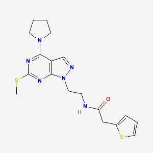 molecular formula C18H22N6OS2 B2842598 N-(2-(6-(methylthio)-4-(pyrrolidin-1-yl)-1H-pyrazolo[3,4-d]pyrimidin-1-yl)ethyl)-2-(thiophen-2-yl)acetamide CAS No. 941948-57-8