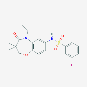 molecular formula C19H21FN2O4S B2842601 N-(5-ethyl-3,3-dimethyl-4-oxo-2,3,4,5-tetrahydrobenzo[b][1,4]oxazepin-7-yl)-3-fluorobenzenesulfonamide CAS No. 922023-86-7