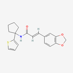 molecular formula C19H19NO3S B2842663 (E)-3-(benzo[d][1,3]dioxol-5-yl)-N-(1-(thiophen-2-yl)cyclopentyl)acrylamide CAS No. 2035019-22-6