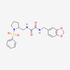 molecular formula C21H23N3O6S B2842685 N1-(benzo[d][1,3]dioxol-5-ylmethyl)-N2-((1-(phenylsulfonyl)pyrrolidin-2-yl)methyl)oxalamide CAS No. 887861-40-7