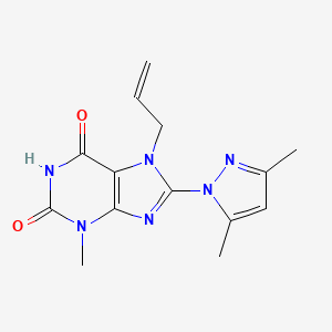 B2842701 8-(3,5-Dimethylpyrazolyl)-3-methyl-7-prop-2-enyl-1,3,7-trihydropurine-2,6-dion e CAS No. 1014072-84-4