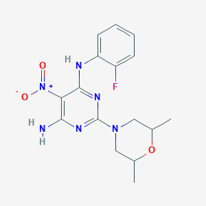 molecular formula C16H19FN6O3 B2842770 2-(2,6-DIMETHYLMORPHOLIN-4-YL)-N4-(2-FLUOROPHENYL)-5-NITROPYRIMIDINE-4,6-DIAMINE CAS No. 835907-14-7