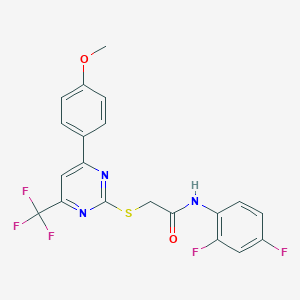 molecular formula C20H14F5N3O2S B284280 N-(2,4-difluorophenyl)-2-{[4-(4-methoxyphenyl)-6-(trifluoromethyl)pyrimidin-2-yl]sulfanyl}acetamide 