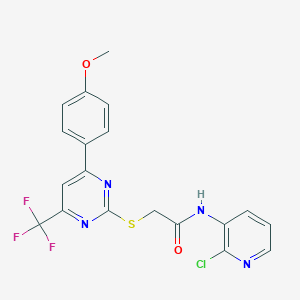 molecular formula C19H14ClF3N4O2S B284283 N-(2-chloropyridin-3-yl)-2-{[4-(4-methoxyphenyl)-6-(trifluoromethyl)pyrimidin-2-yl]sulfanyl}acetamide 