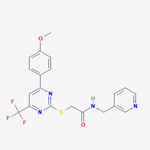 molecular formula C20H17F3N4O2S B284284 2-{[4-(4-METHOXYPHENYL)-6-(TRIFLUOROMETHYL)PYRIMIDIN-2-YL]SULFANYL}-N-[(PYRIDIN-3-YL)METHYL]ACETAMIDE 