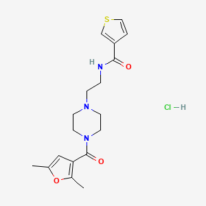 molecular formula C18H24ClN3O3S B2842881 N-(2-(4-(2,5-dimethylfuran-3-carbonyl)piperazin-1-yl)ethyl)thiophene-3-carboxamide hydrochloride CAS No. 1351599-36-4
