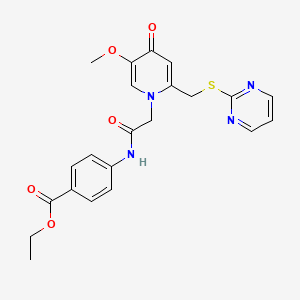 ethyl 4-(2-(5-methoxy-4-oxo-2-((pyrimidin-2-ylthio)methyl)pyridin-1(4H)-yl)acetamido)benzoate