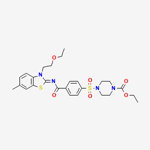 molecular formula C26H32N4O6S2 B2842905 ethyl 4-(4-{[(2Z)-3-(2-ethoxyethyl)-6-methyl-2,3-dihydro-1,3-benzothiazol-2-ylidene]carbamoyl}benzenesulfonyl)piperazine-1-carboxylate CAS No. 865162-12-5