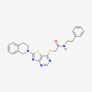 molecular formula C24H23N5OS2 B2842915 2-((2-(3,4-dihydroisoquinolin-2(1H)-yl)thiazolo[4,5-d]pyrimidin-7-yl)thio)-N-phenethylacetamide CAS No. 1189884-29-4