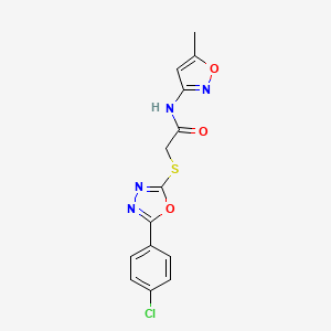 molecular formula C14H11ClN4O3S B2842916 2-((5-(4-chlorophenyl)-1,3,4-oxadiazol-2-yl)thio)-N-(5-methylisoxazol-3-yl)acetamide CAS No. 850937-03-0