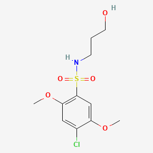 molecular formula C11H16ClNO5S B2842925 4-chloro-N-(3-hydroxypropyl)-2,5-dimethoxybenzenesulfonamide CAS No. 1018057-81-2
