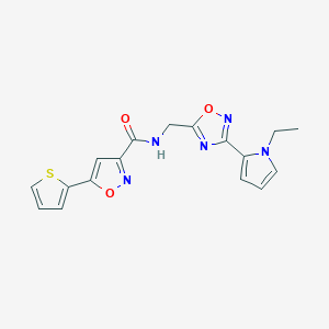 molecular formula C17H15N5O3S B2842934 N-((3-(1-ethyl-1H-pyrrol-2-yl)-1,2,4-oxadiazol-5-yl)methyl)-5-(thiophen-2-yl)isoxazole-3-carboxamide CAS No. 2034410-18-7