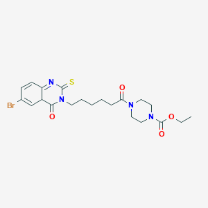 molecular formula C21H27BrN4O4S B2842936 Ethyl 4-[6-(6-bromo-4-oxo-2-sulfanylidene-1,2,3,4-tetrahydroquinazolin-3-yl)hexanoyl]piperazine-1-carboxylate CAS No. 422288-42-4